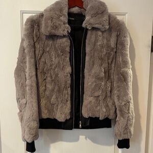 Genuine Rabbit Fur Bomber Jacket gray size small